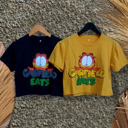 BR23457 - KAOS CROP TEE GARFIELD - Hitam