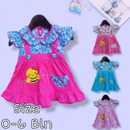 BR23458-4 - DRESS BAYI PEREMPUAN MOTIF LEBAH LENGAN PENDEK PDM - Pink