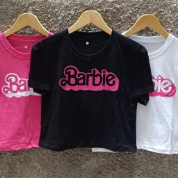 BR23474 - KAOS CROP TEE MOTIF BARBIE - Hitam