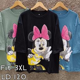 BR23493-3 - MINNIE TSHIRT TUMBLR TEE LENGAN 7/8 SIZE 3XL - Biru Denim