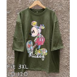 BR23494 - MICKEY HIJAU ARMY TSHIRT TUMBLR TEE LENGAN 7/8 SIZE 3XL
