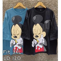 BR23495-1 - MICKEY TSHIRT TUMBLR TEE LENGAN 7/8 SIZE 3XL - Biru Denim