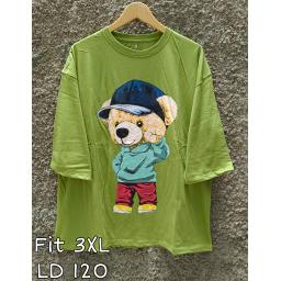 BR23497 - BEAR HIJAU OLIVE TSHIRT TUMBLR TEE LENGAN 7/8 SIZE 3XL