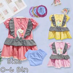 BR23505-3 - SET DRESS BAYI PEREMPUAN ANGSA PRINCESS PDM - Pink