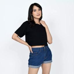 BR23574 - KAOS CROP TEE POLOS HITAM SIZE M