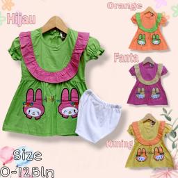 BR23581 - DRESS ANAK MOTIF HELLO BUNNY PDM - Hijau