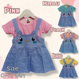 BR23612 - OVERALL DRESS ANAK CAT POLKADOT PDM - Pink
