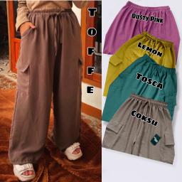 BR23621 - CELANA PANJANG POLOS CARGO BAHAN CRINKLE - Toffe