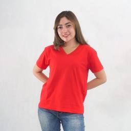 BR23687-5 - KAOS POLOS LEHER V MERAH LENGAN PENDEK - 4XL
