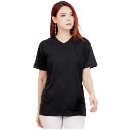 BR23694 - KAOS POLOS LEHER V HITAM LENGAN PENDEK - L