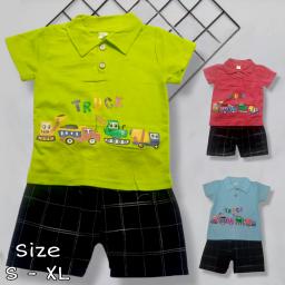 BR23731-8 - SETELAN ANAK LAKI-LAKI MOTIF TRUCK - Size L Merah