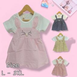 BR23732-12 - DRESS ANAK MOTIF CAT - Size XXL Kotak Merah