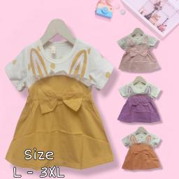 BR23734-6 - DRESS ANAK MOTIF PITA POLKADOT - Size XL Pink