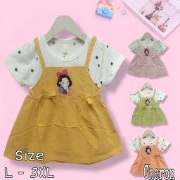 BR23735-4 - DRESS ANAK MOTIF PRINCESS POLKADOT - Size L Orange