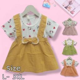 BR23736-15 - DRESS ANAK MOTIF HELLO KITTY - Size XXXL Hijau sage