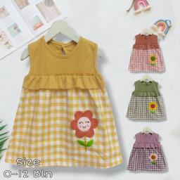 BR23770 - DRESS BAYI BUNGA KOTAK - Pink