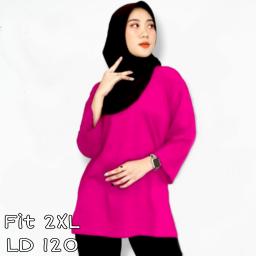 BR23794 - KAOS POLOS FUCHIA LENGAN 7/8 TSHIRT TUMBLR TEE SIZE 2XL