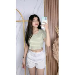 BR23804 - KAOS CROP TEE RIB KNIT SALUR HIJAU SAGE