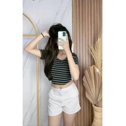 BR23806 - KAOS CROP TEE RIB KNIT SALUR HITAM