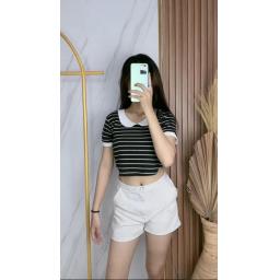 BR23808 - KAOS CROP TEE RIB KNIT SALUR HITAM