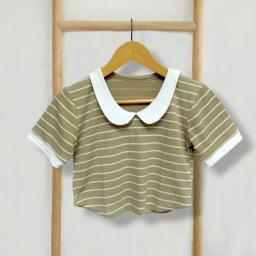 BR23811 - KAOS CROP TEE RIB KNIT SALUR HIJAU SAGE