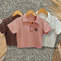 BR23867-3 - KAOS CROP RIB KNIT LEHER V BUNGA - Bw