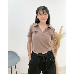 BR23872 - KAOS CROP RIB KNIT LEHER V GIRL COFFE
