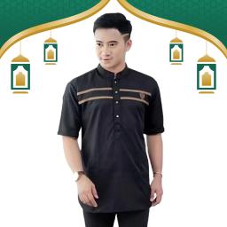 BR23967-3 - BAJU KOKO KURTA LENGAN PENDEK WARNA HITAM - Size 2XL