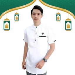 BR23971 - BAJU KOKO KURTA LENGAN PENDEK POLOS WARNA PUTIH - Size L