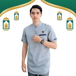 BR23994 - BAJU KOKO KURTA LENGAN PENDEK POLOS WARNA ABU - Size L
