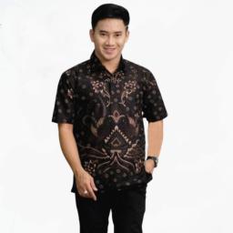 BR23998-2 - KEMEJA PRIA BATIK HITAM LENGAN PENDEK - Size XL