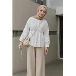 BR24004 - KEMEJA LINEN SERUT DEPAN WANITA PUTIH