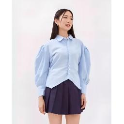 BR24009 - KEMEJA LINEN POLOS TALI BIRU MUDA