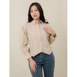 BR24010 - KEMEJA LINEN POLOS TALI CREAM