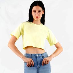 BR24028-2 - KAOS CROP TEE POLOS KUNING MUDA - Size L