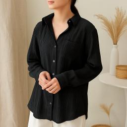 BR24059 - KEMEJA LUNA SHIRT POLOS HITAM - L