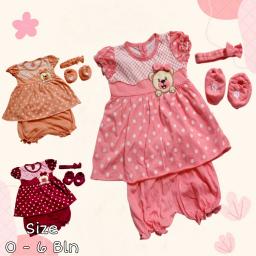 BR24063-2 - SET DRESS BAYI BEAR POLKADOT PDM - Maroon