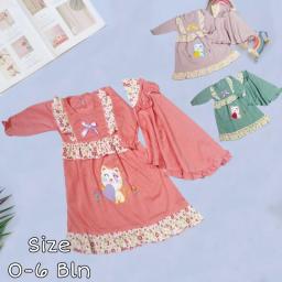 BR24066-3 - GAMIS MUSLIM BAYI CAT LOVE FLOWER PDM - Hijau Sage