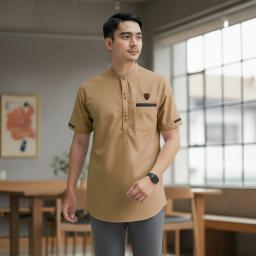 BR24073 - BAJU KOKO KURTA LENGAN PENDEK POLOS WARNA COKSU